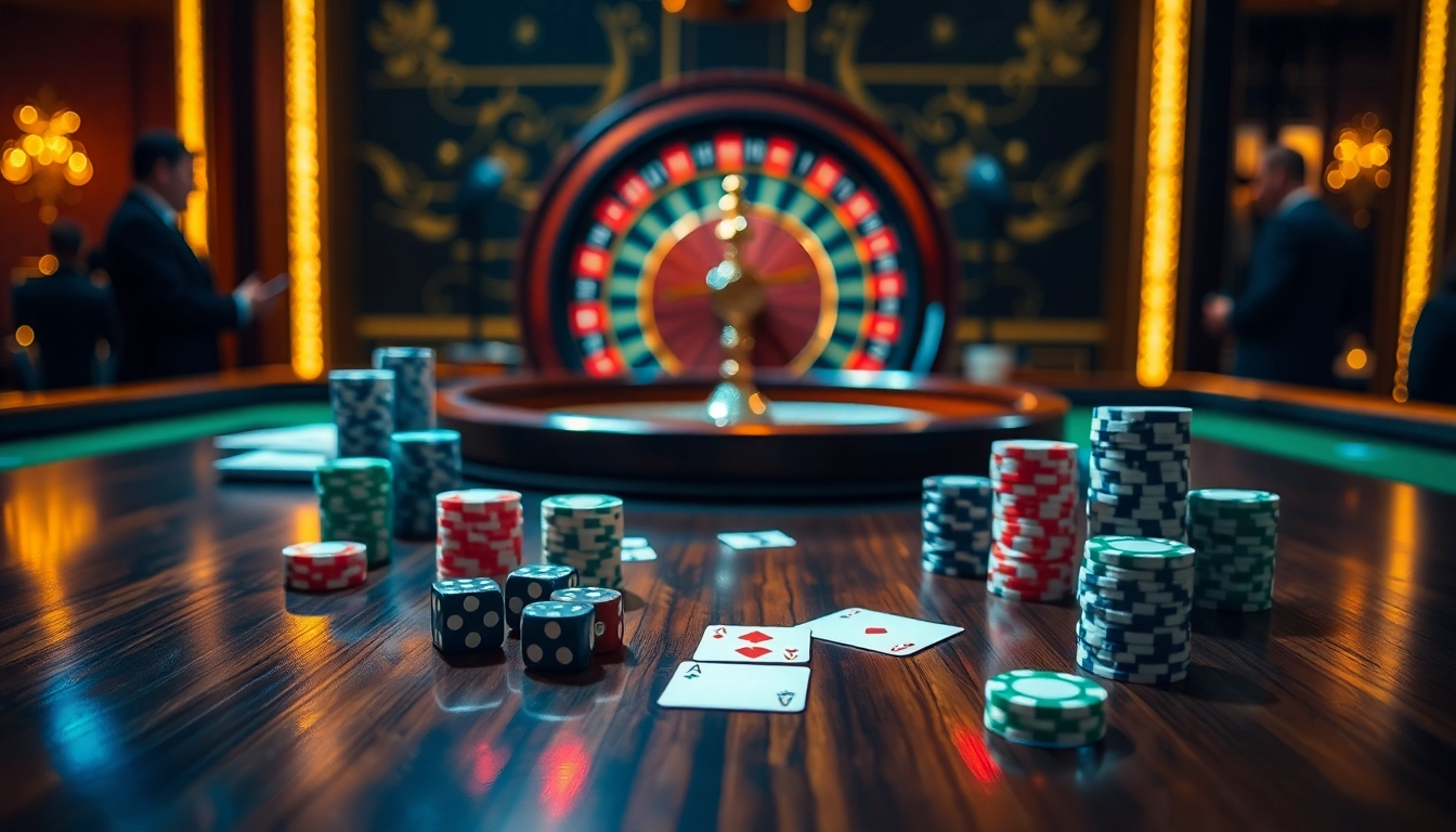 Players enjoying an exciting game experience at ok365 casino with poker chips and cards.
