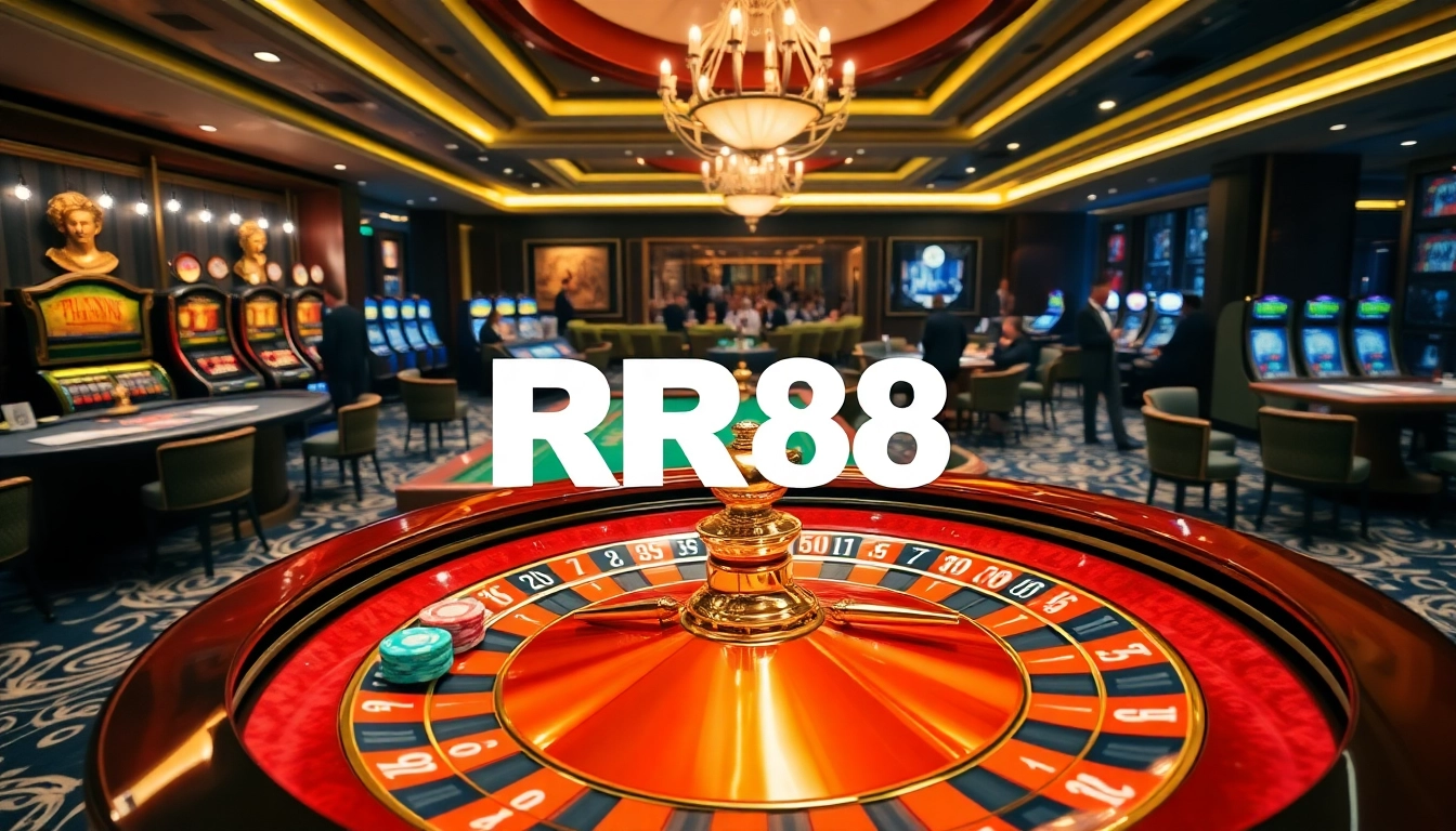 RR88 enhances the excitement of gamblers at a luxurious casino table with vibrant chips and cards.