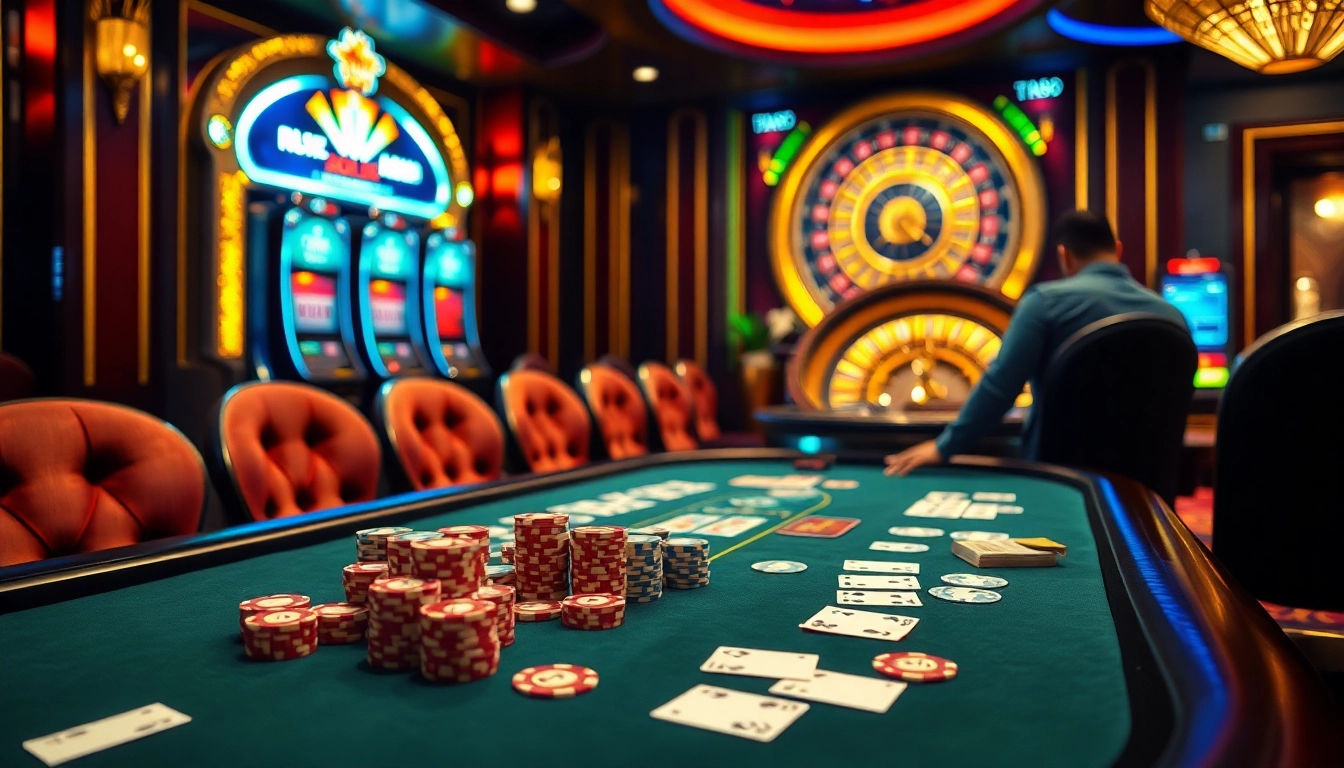 Players enjoying high-stakes poker at TT88 casino, surrounded by chips and cards.