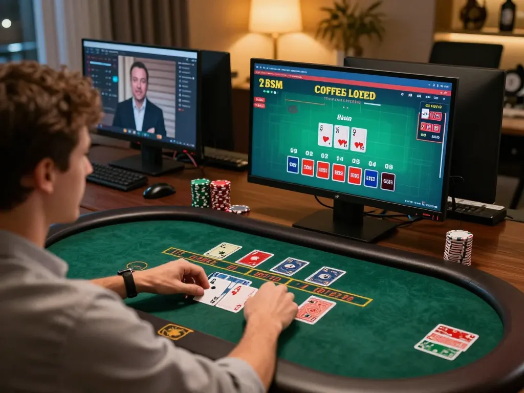 VIN88 players engaging in strategic blackjack gameplay at home, showcasing responsible gambling practices.
