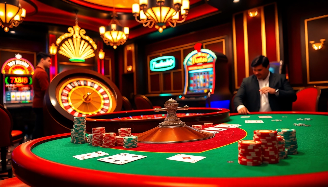 Experience the exciting tx88 thrills at an upscale casino filled with poker tables and slot machines.