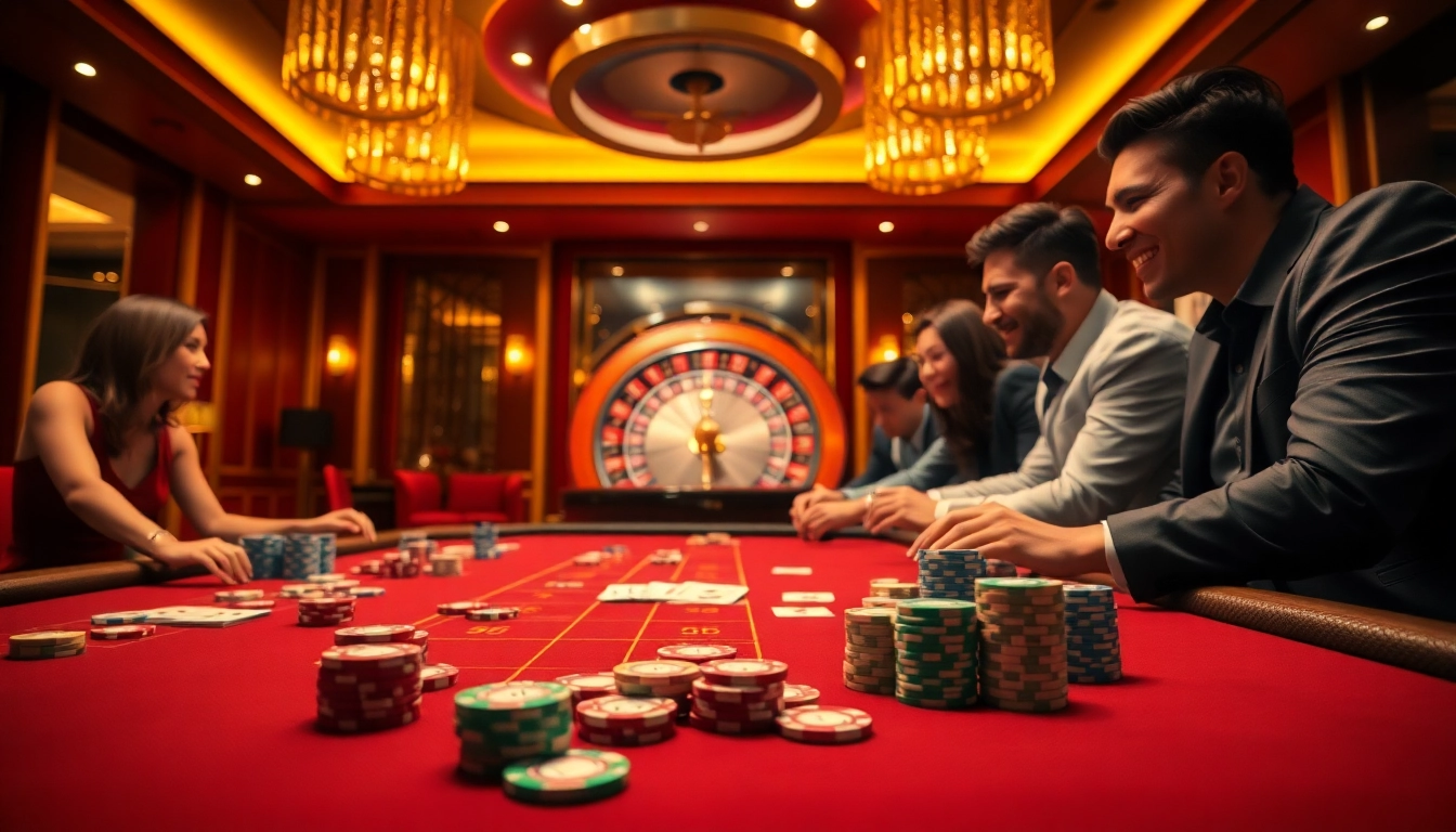 Experience the thrill of Typhu88 casino with a vibrant poker table and roulette action.