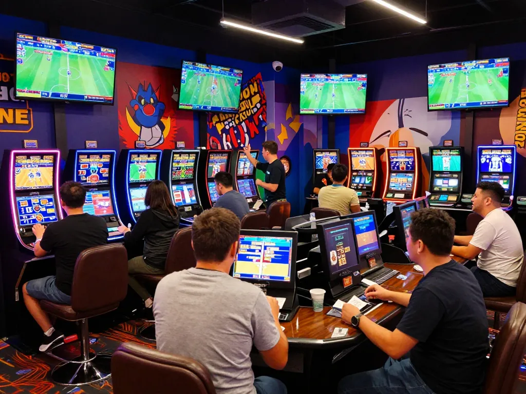 cm88 sports betting area filled with enthusiastic players making live bets and interacting