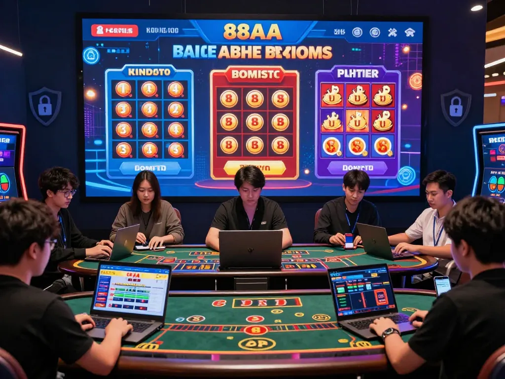 88AA online gambling interface with players enjoying casino games in a secure, vibrant atmosphere