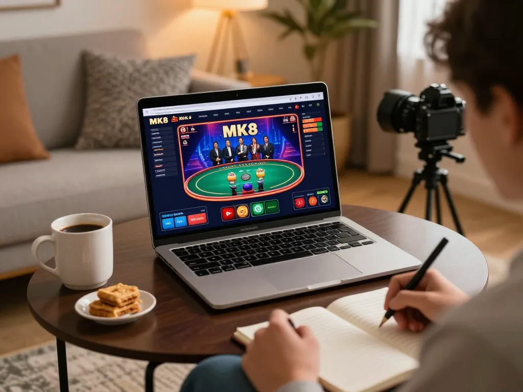 Engaging gameplay on MK8's online casino platform, showcasing responsible gambling at home.