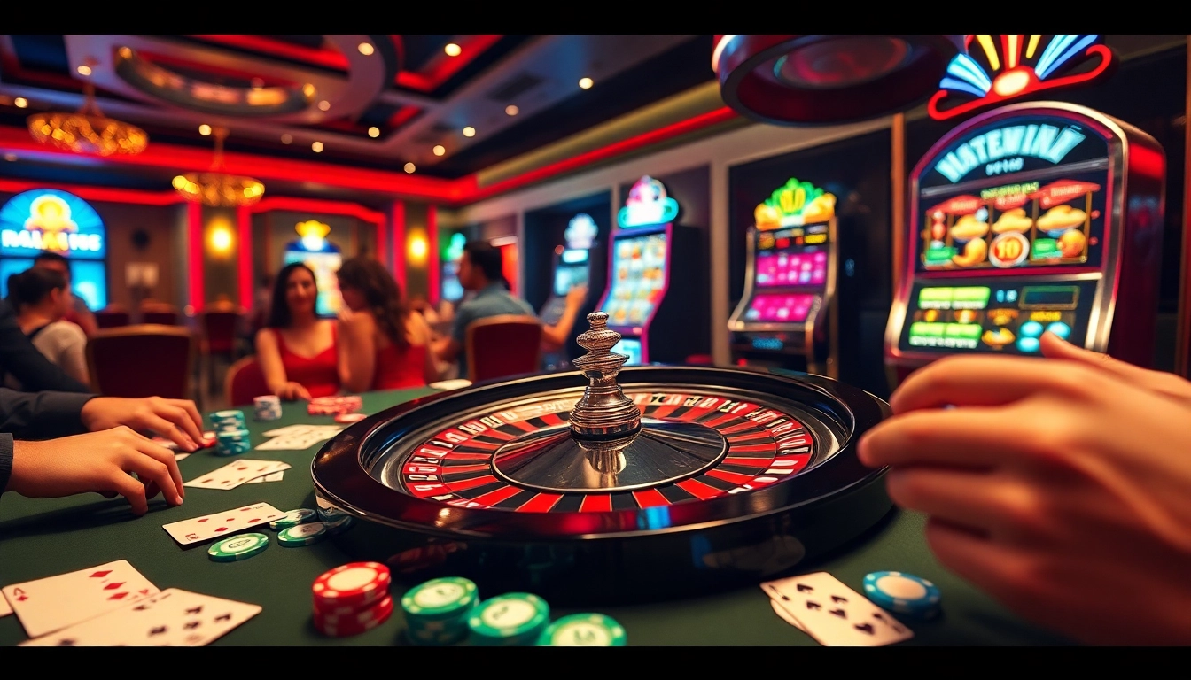 Players engaging with the roulette wheel and casino games at MM88, showcasing colorful chips and vibrant ambiance.
