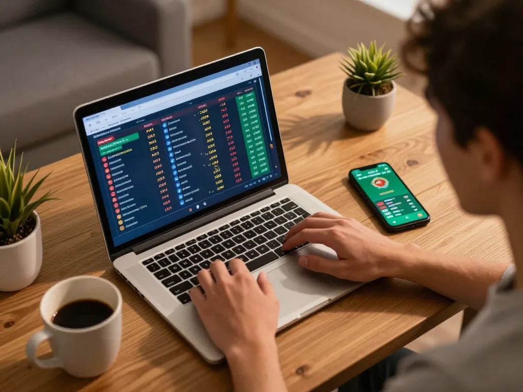Engaging in online sports betting at the trang chu 98win platform with a modern setup.