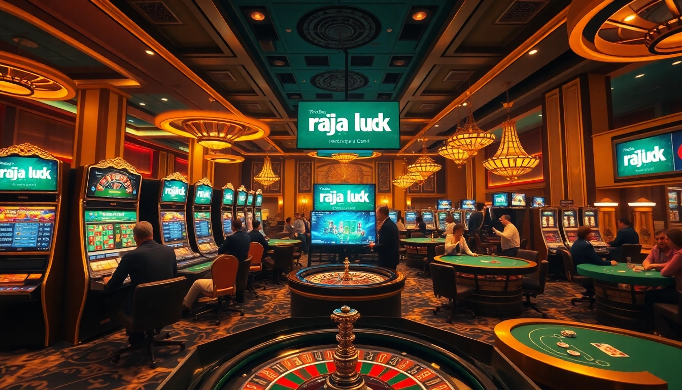 Win big with raja luck at a luxurious casino featuring vibrant games and joyful players.
