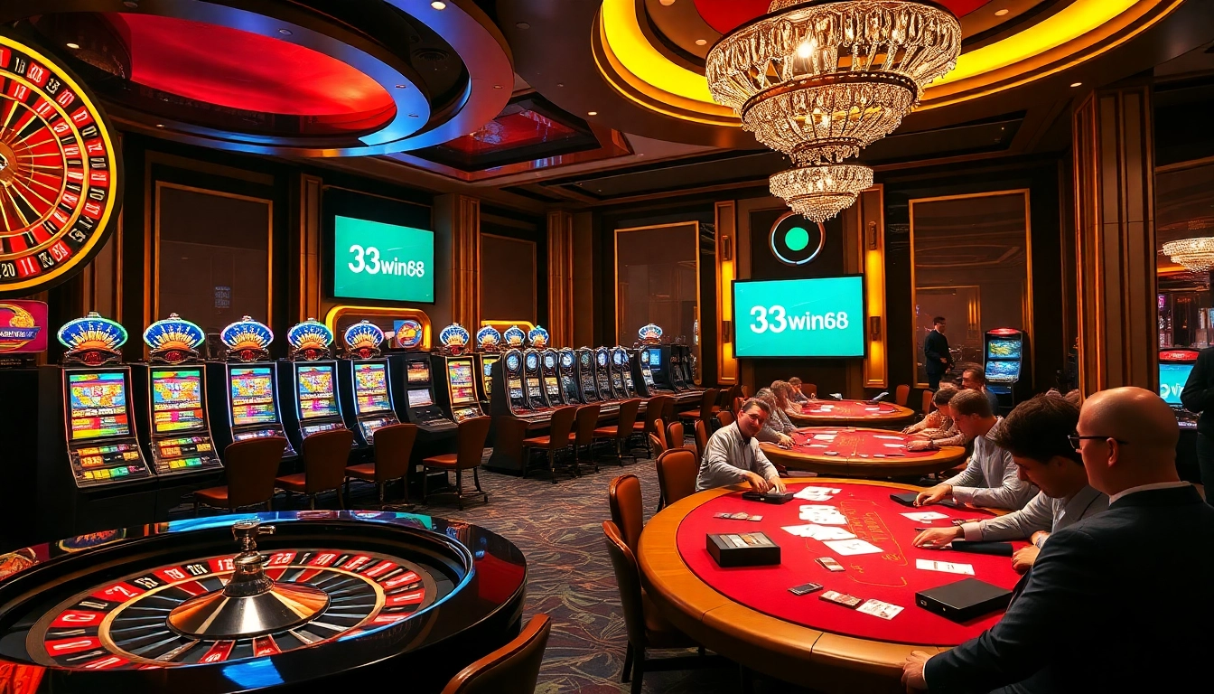 Players engaging with games at 33win68 online casino, showcasing vibrant gambling elements.
