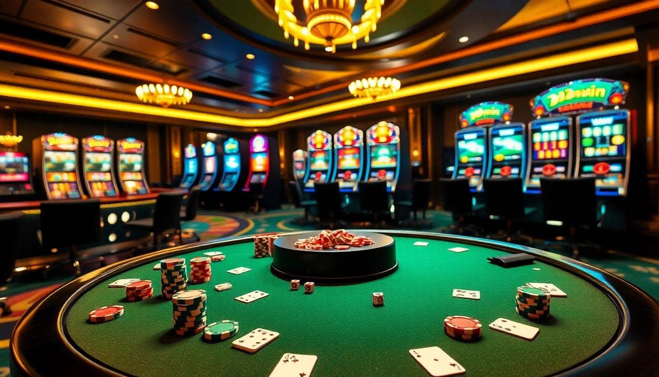 Play thrilling casino games online at 23win, showcasing vibrant slot machines and poker action.