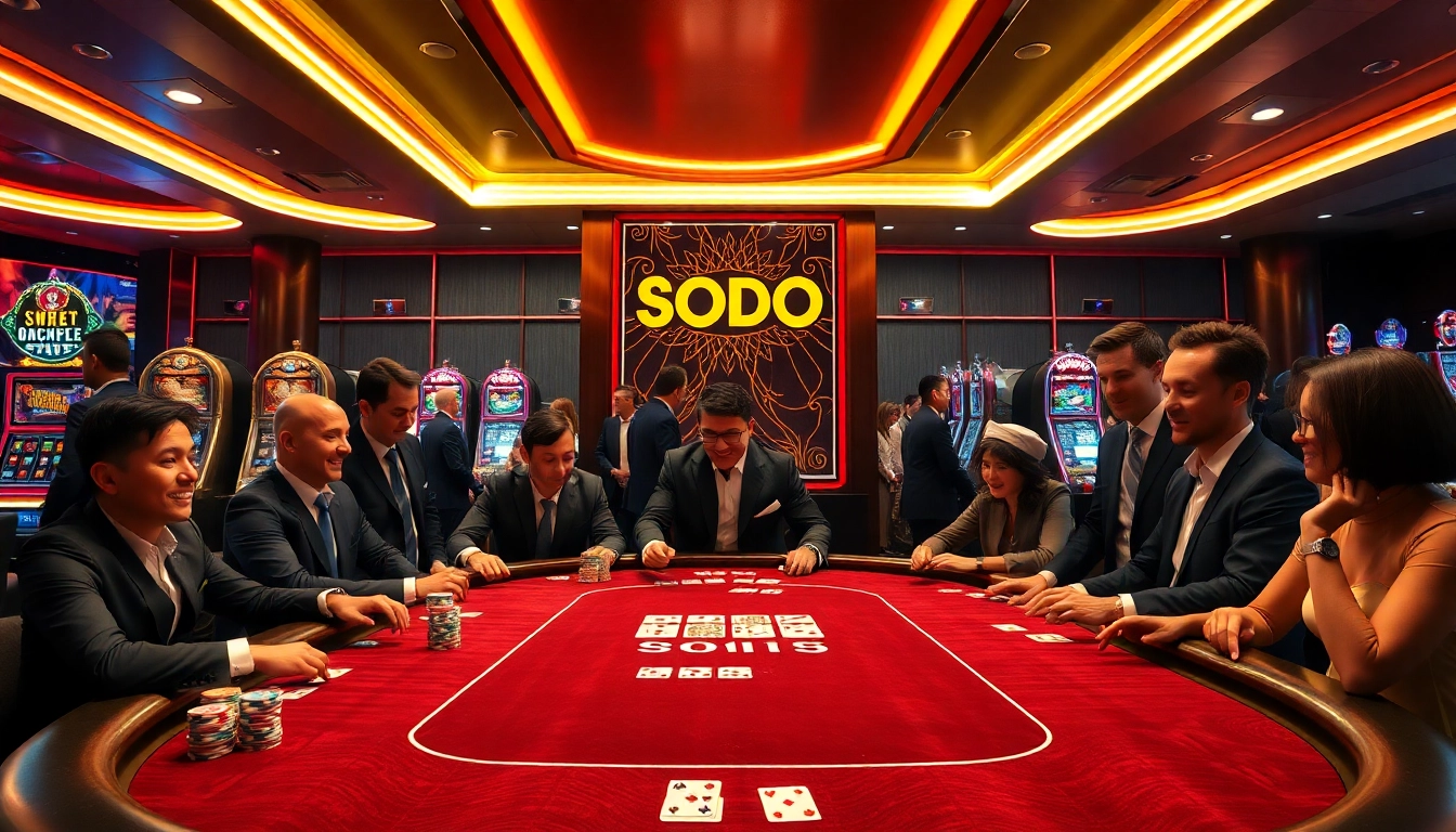 SODO casino scene featuring high-stakes poker table with vibrant lighting and excitement.