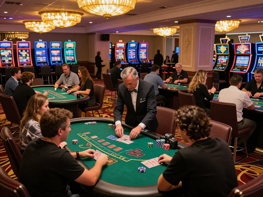 Players engaging in blackjack at a casino in Papua New Guinea, showcasing vibrant gameplay and social interaction.