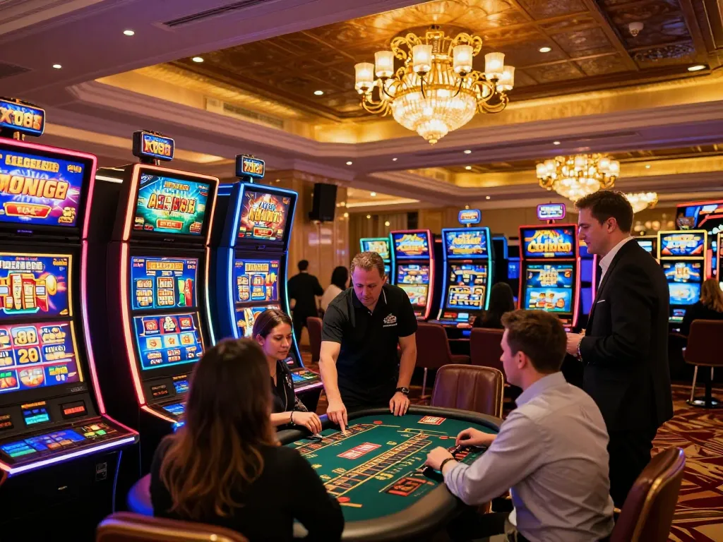 Exciting gaming at xx88 casino with vibrant slot machines and engaged players.