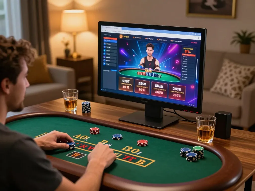 Player enjoying a live dealer blackjack game on a sleek KJC setup, emphasizing a responsible gaming experience.