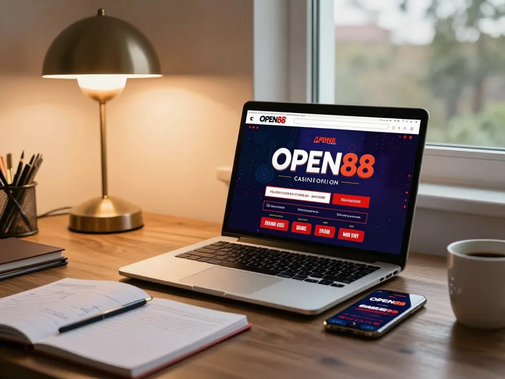 Experience online gaming with open88 casino app on sleek modern workspace.