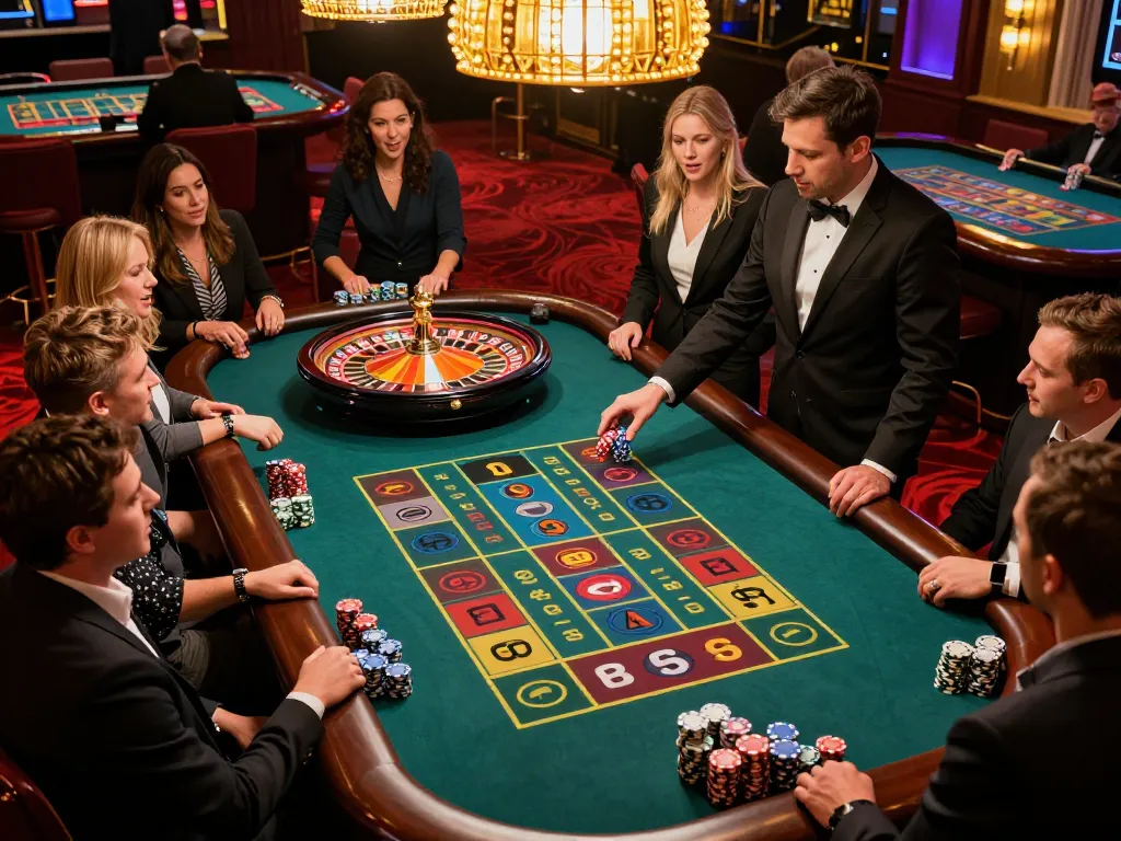 Players engaging in an exciting roulette game with colorful chips, showcasing tx88 gaming strategies in action