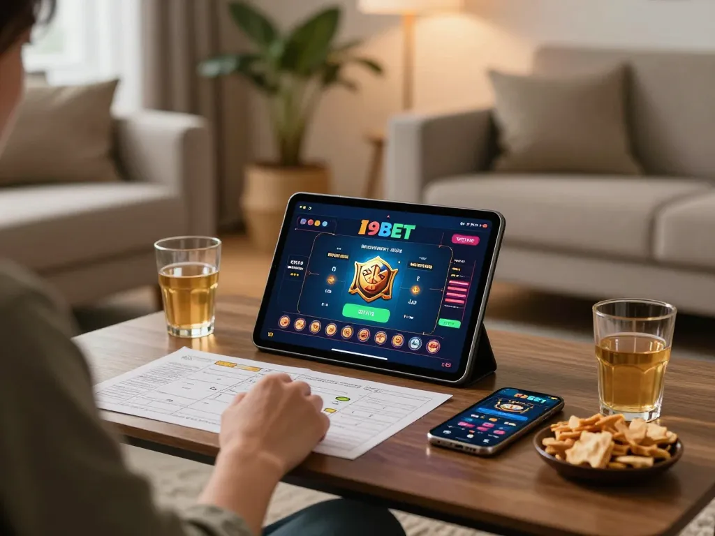 I9BET online gaming experience featuring a player on a tablet in a cozy setting.