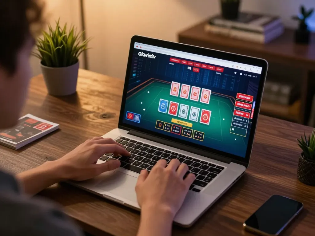 Person engaging with the Okwintv online gaming platform, highlighting dealer cards in play.