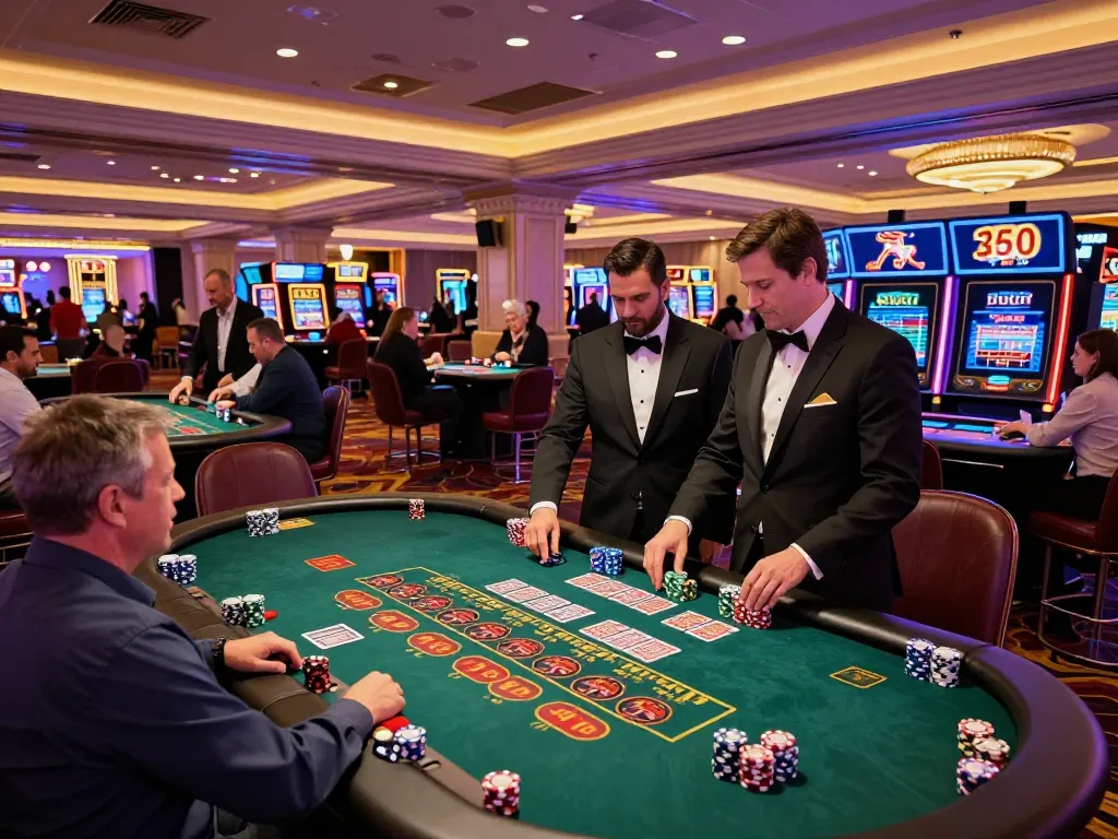 Players experiencing dynamic gameplay at btopcshop in a vibrant casino setting with dealers managing bets