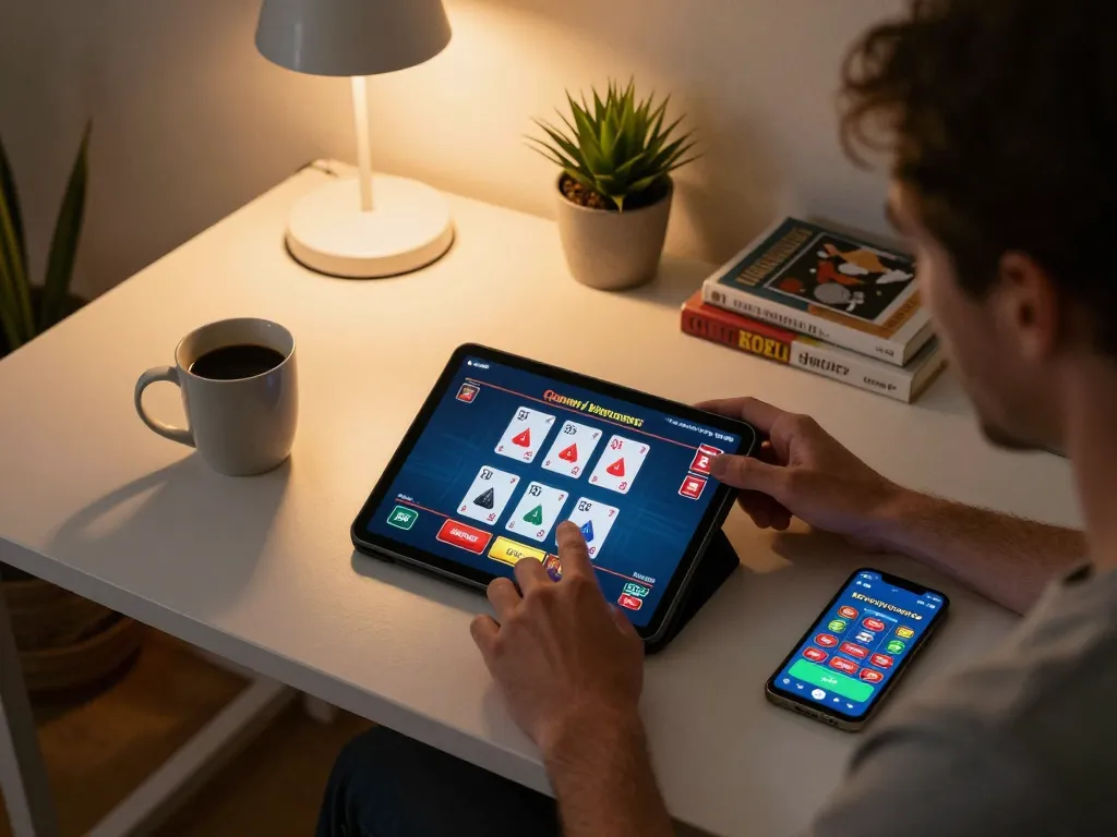Player enjoying a live dealer game on 888New tablet in cozy home setup