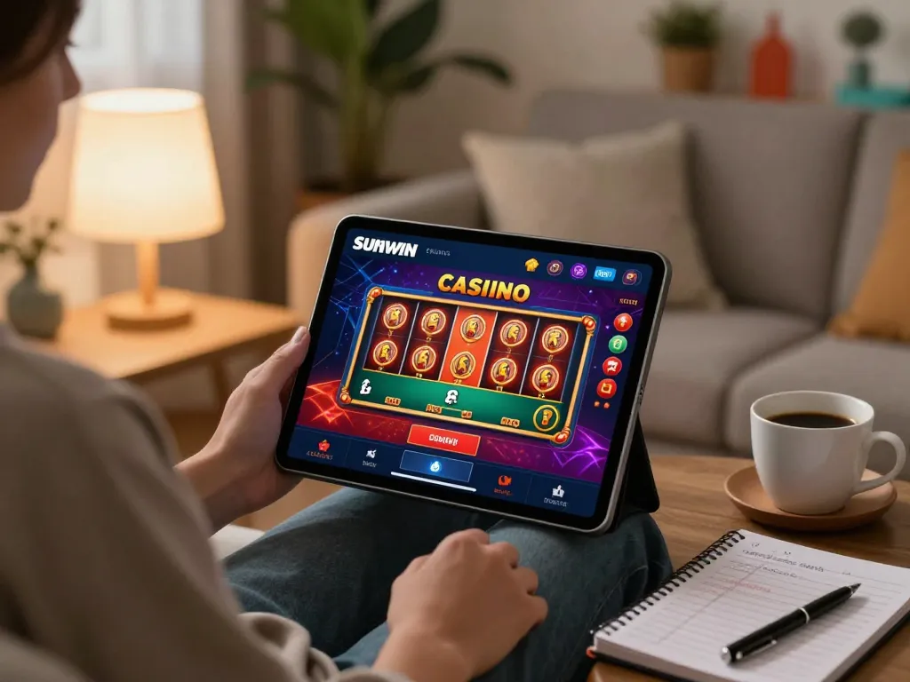 Enjoy playing on the Sunwin app while drinking coffee in a cozy living room setting.