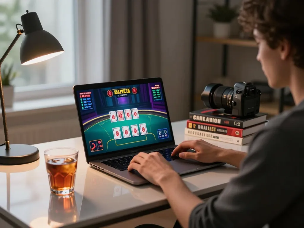 Engaged players using go99 for online blackjack at home, showcasing strategic gameplay and atmosphere