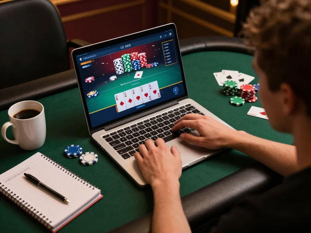 Play poker on XX88's engaging platform with colorful chips and exciting hands presented on screen.