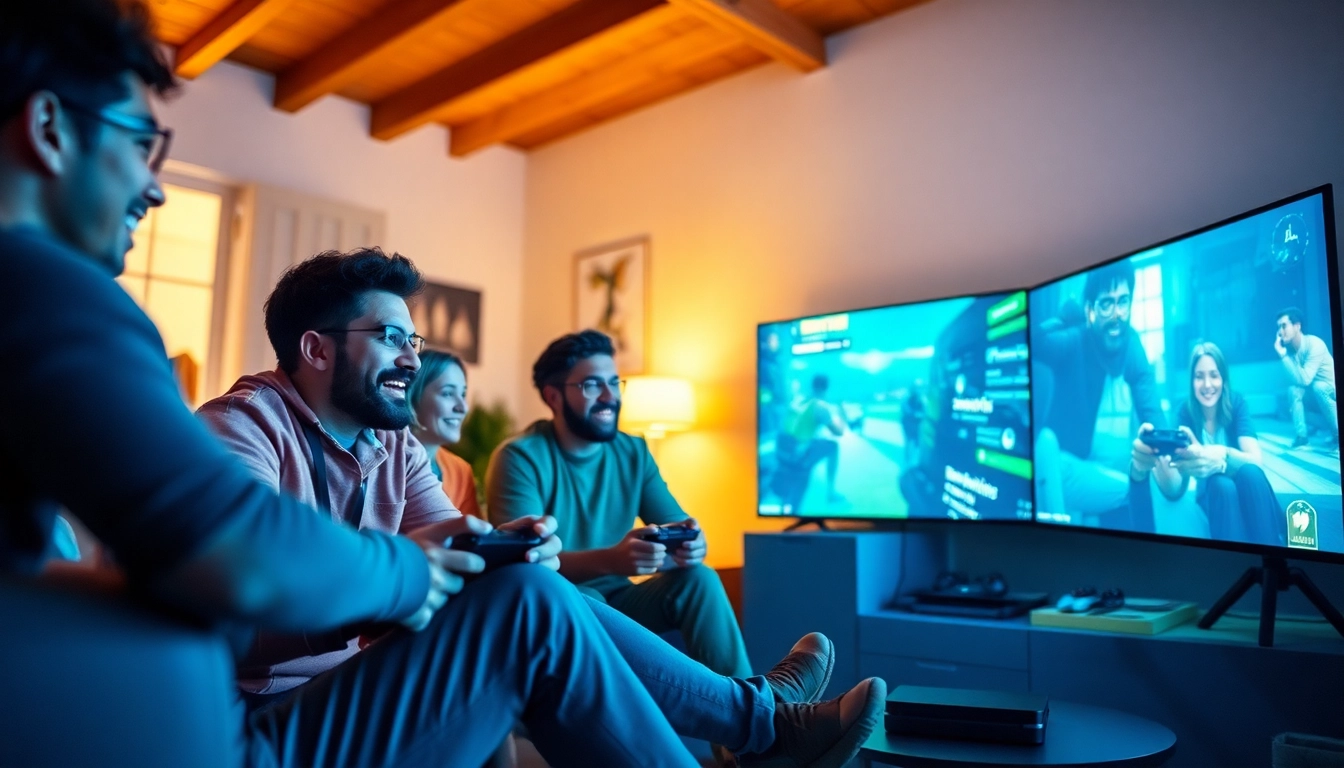 Engage with the immersive hi game experience featuring diverse friends in a gaming session.