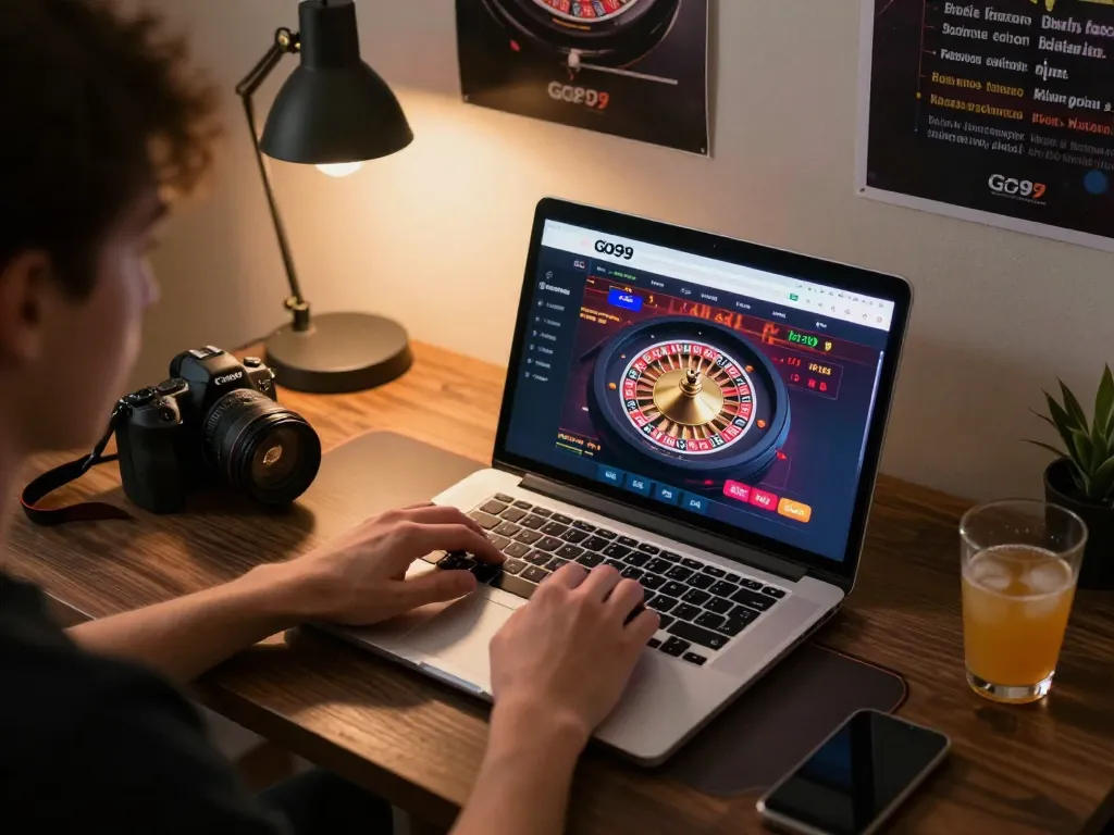 Engaging gaming session on Go99 app, showcasing roulette excitement at home.