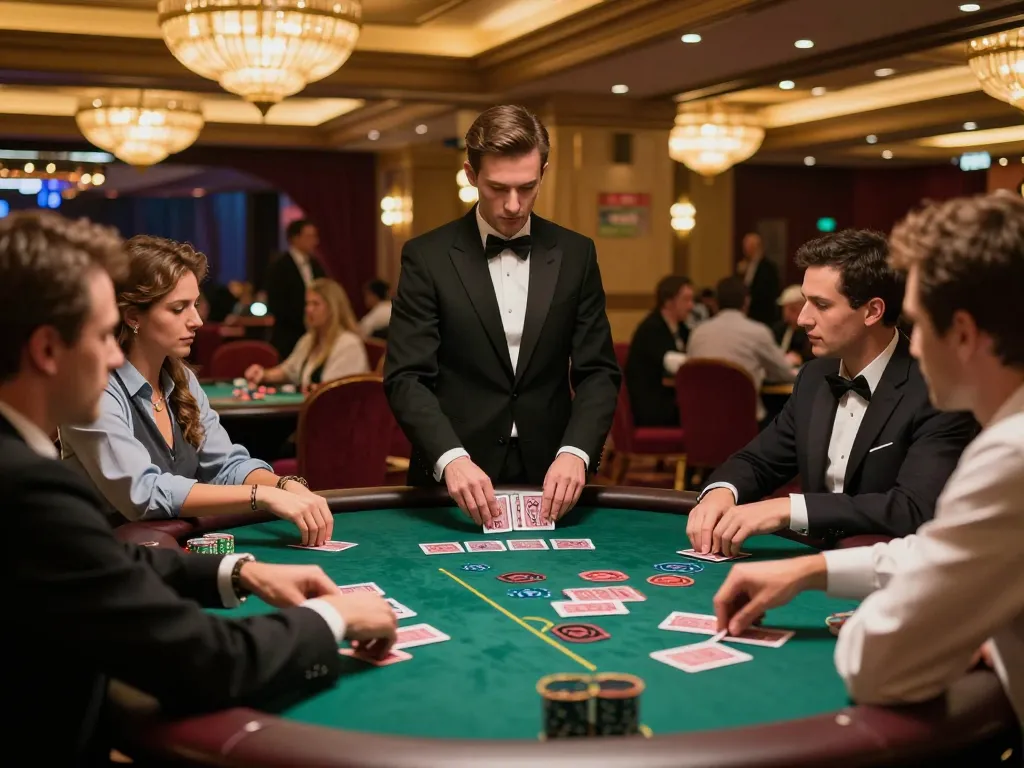 Experience high-stakes action at nhà cái mb66 blackjack table with players and engaging dealer.