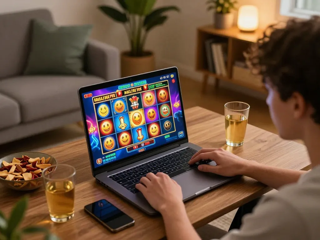 Player experiencing thrilling slot gameplay on TESLA388 interface at home