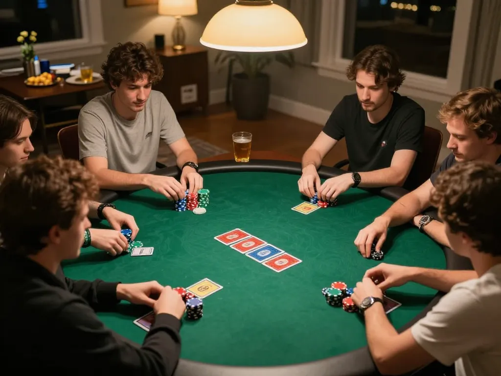 Players strategizing and gaming at a poker table, emphasizing their focus for winning at uu88.