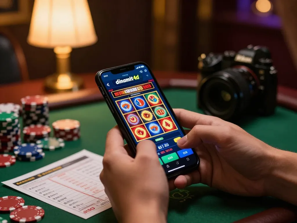 Engaging mobile gameplay on dinamit4d app with vibrant slot visuals and warm ambiance