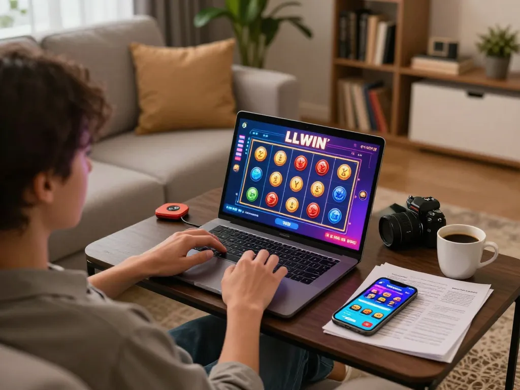 Engaging in LLWIN online casino gaming from a cozy home setting with strategic notes