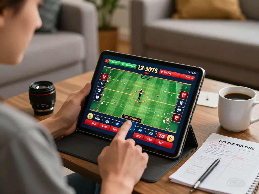 Player experiencing live sports betting with LV88 app on tablet in cozy home setup