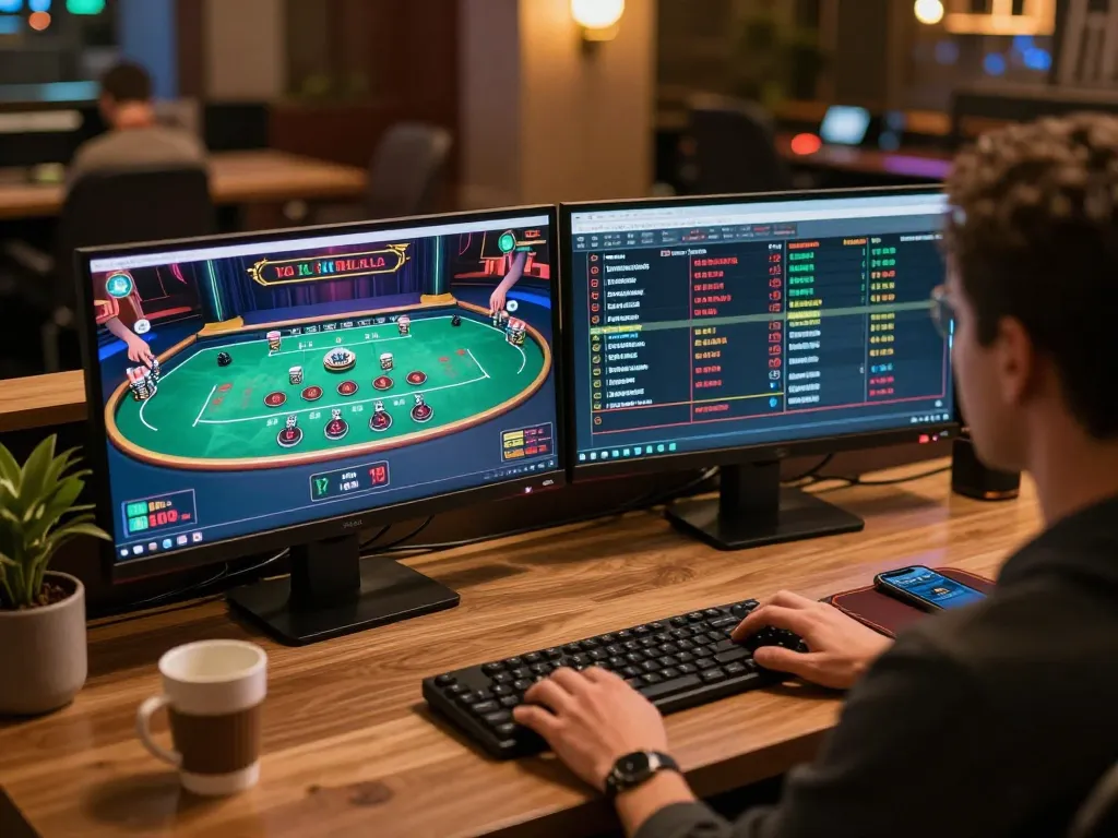 Engaged player strategizing with online casino gameplay including rr 88, focused on live dealer games and betting odds.