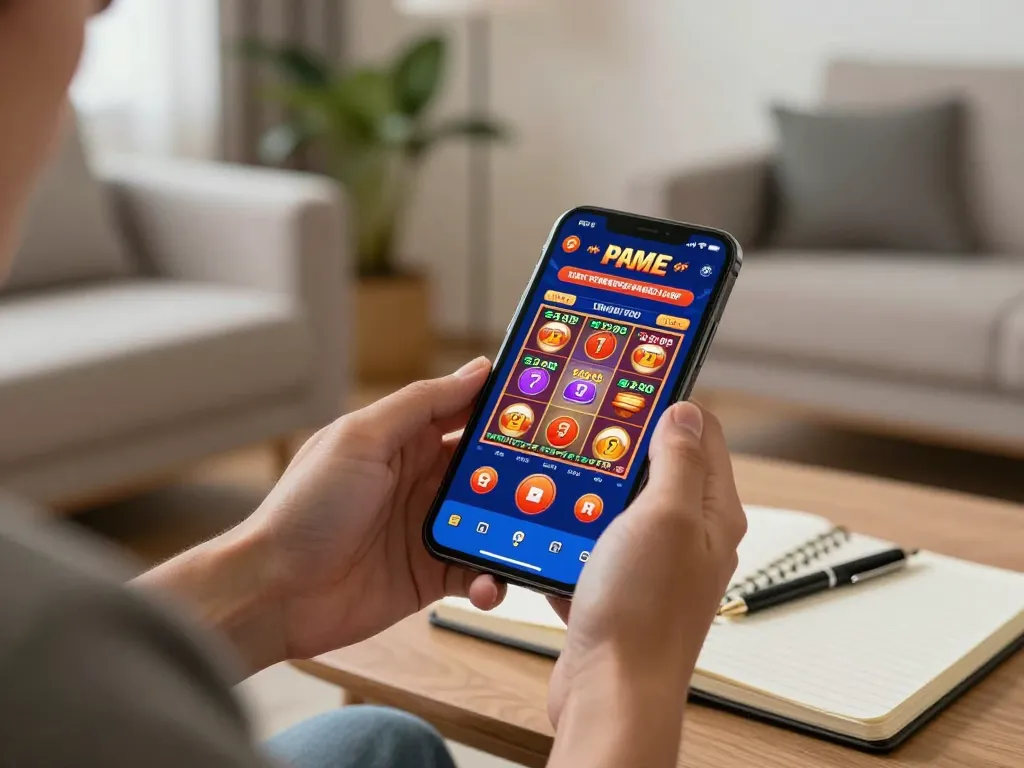 Jun88 user enjoying exciting slot gameplay on a smartphone in a cozy home setting