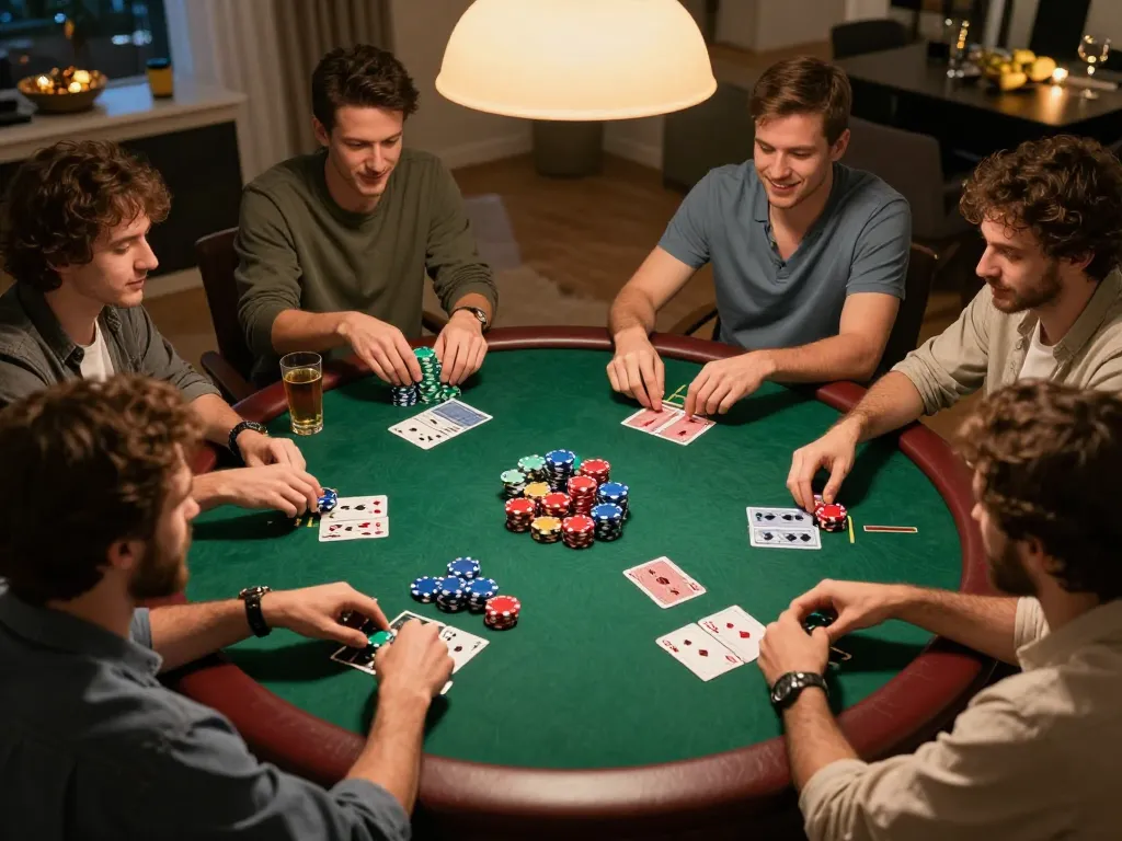 Players enjoying a friendly poker night at home, highlighting the engaging atmosphere of TG88 gaming.