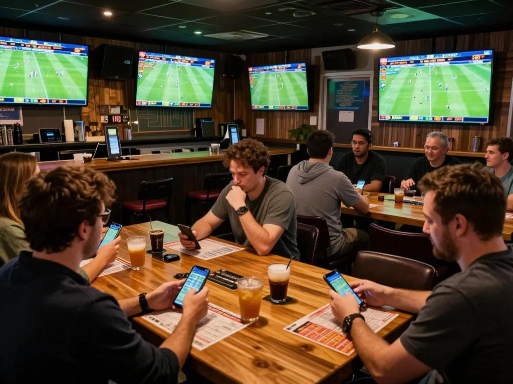 Soi Kèo sports betting experience with fans analyzing live matches and placing strategic bets.