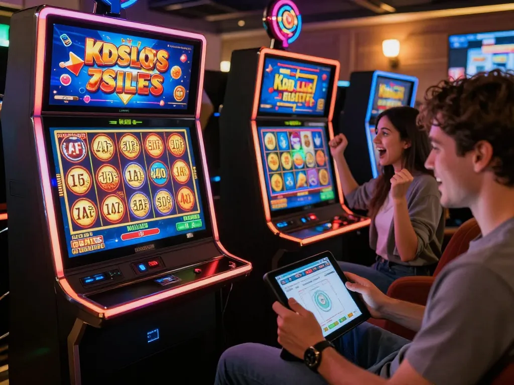 Players enjoying KDSLOTS online platform with winning slot games and vibrant graphics.