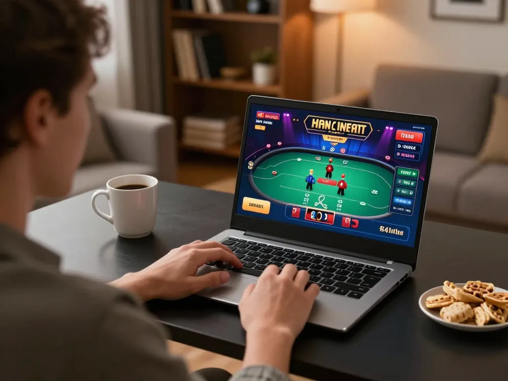 Engaging gameplay on laptop with toto8 link alternatif interface, showcasing strategic poker action.