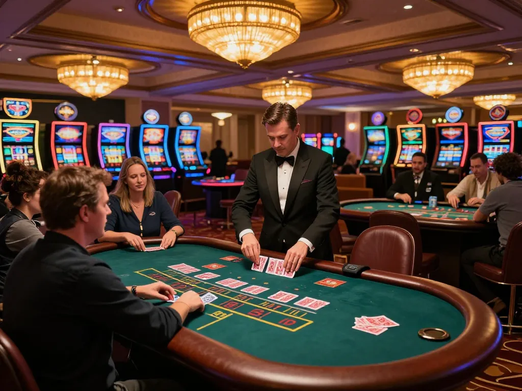 Players engaging in exciting blackjack gameplay at the sunwin casino with vibrant lights and ambiance.
