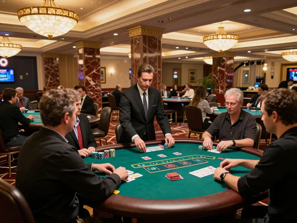 GO88 players engaged in intense blackjack game, showcasing casino atmosphere.