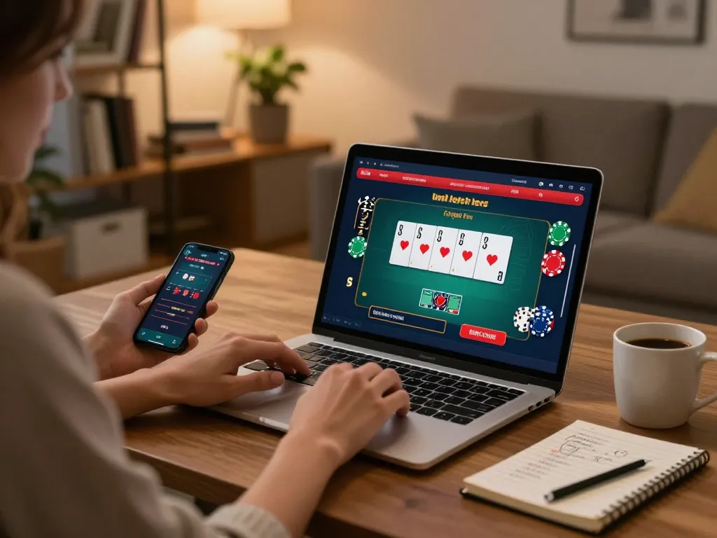 BL555 user engaging in strategic online poker while enjoying a cozy home environment