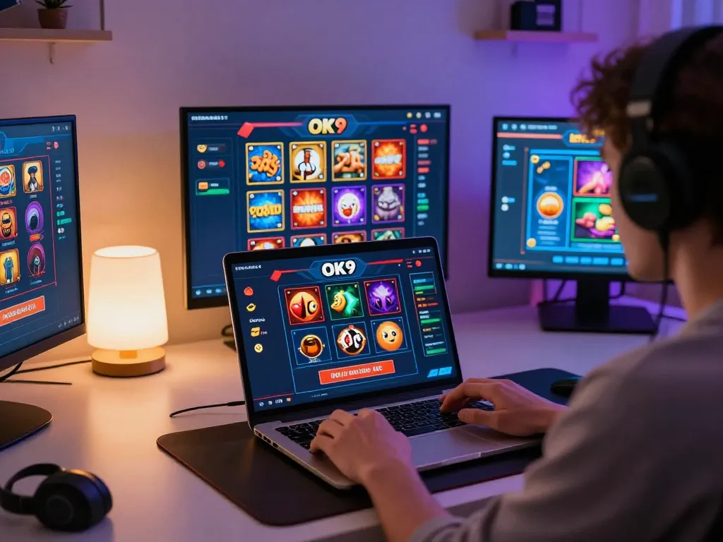 Engage in strategic play with the Ok9 casino app at a modern online gaming setup.