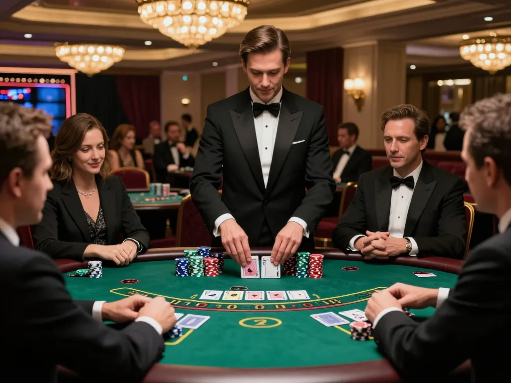 Players engage in intense blackjack action at a luxury casino table showcasing C177 strategy within dynamic gameplay.