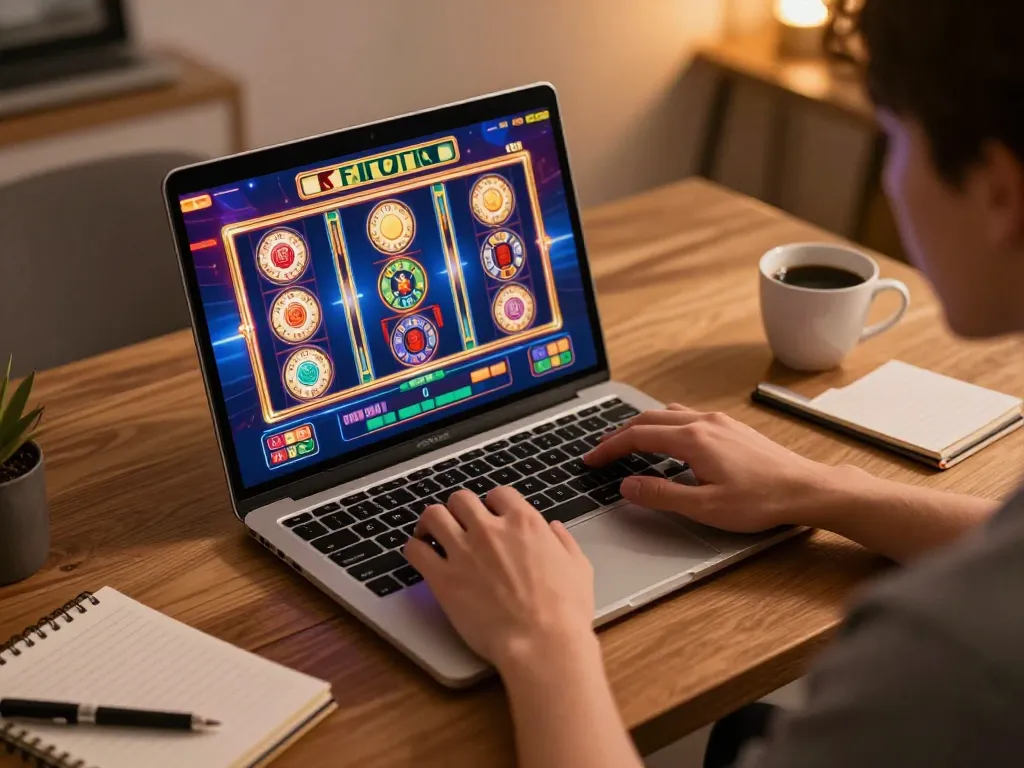 Engaging online casino gameplay on laptop highlighting 789P gaming strategies.