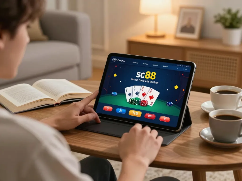 Engaging gameplay on sc88 app from a cozy home setting with strategic tips visible.