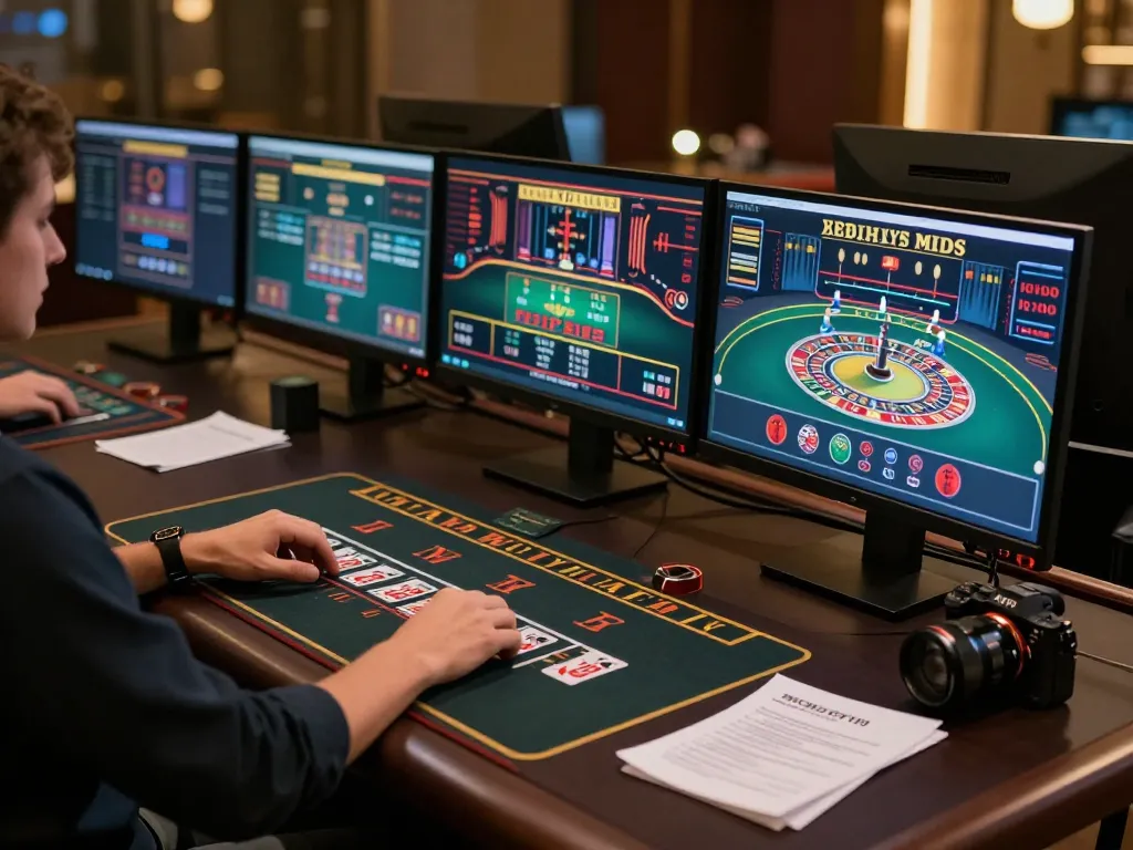 Engaging in strategic online gambling on prominent platforms like sunwin at a modern gaming desk.