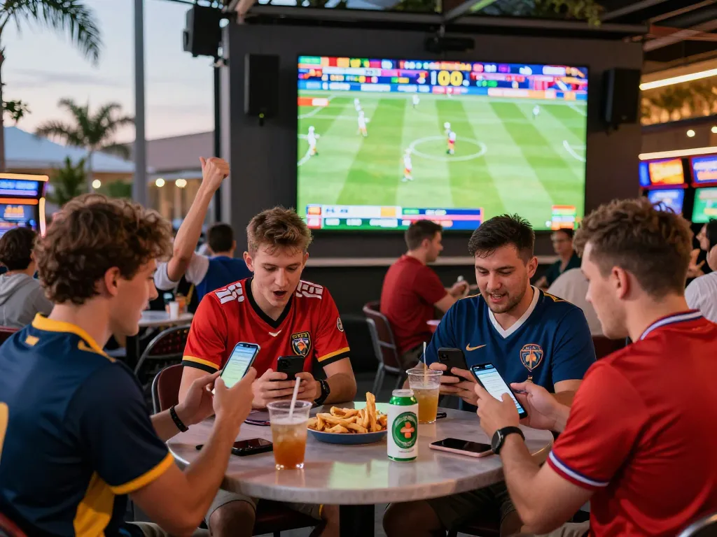 Viral88 players engaging in exciting sports betting while cheering on their teams outdoors